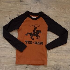 Lazy One Yee-Haw Kids Long Sleeve Pajama Shirt - Black and Brown Cowboy